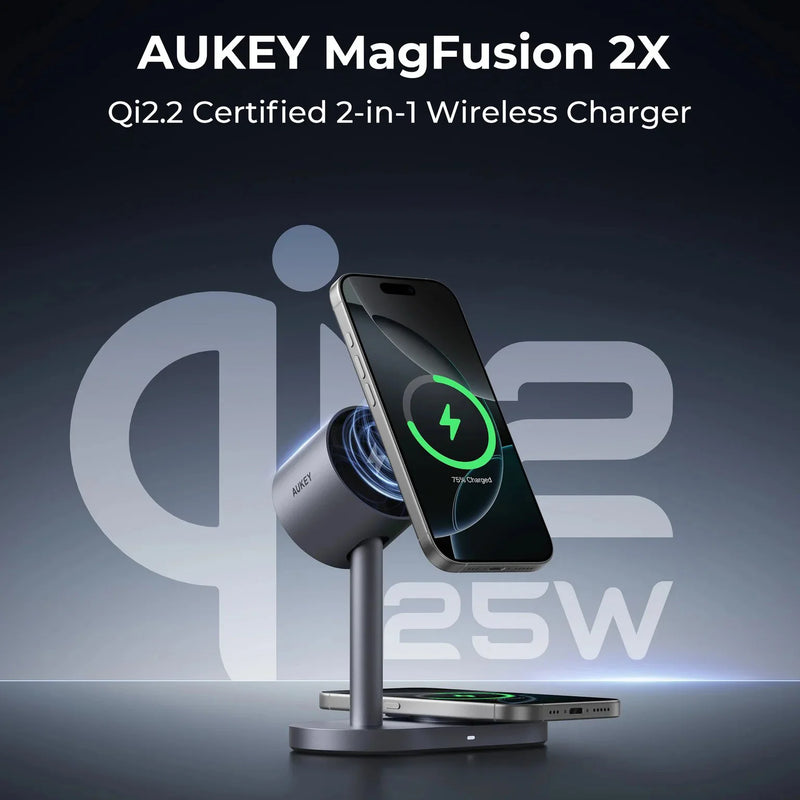 Aukey MagFusion 2X 2-in-1 25W Magnetic Wireless Charging Station