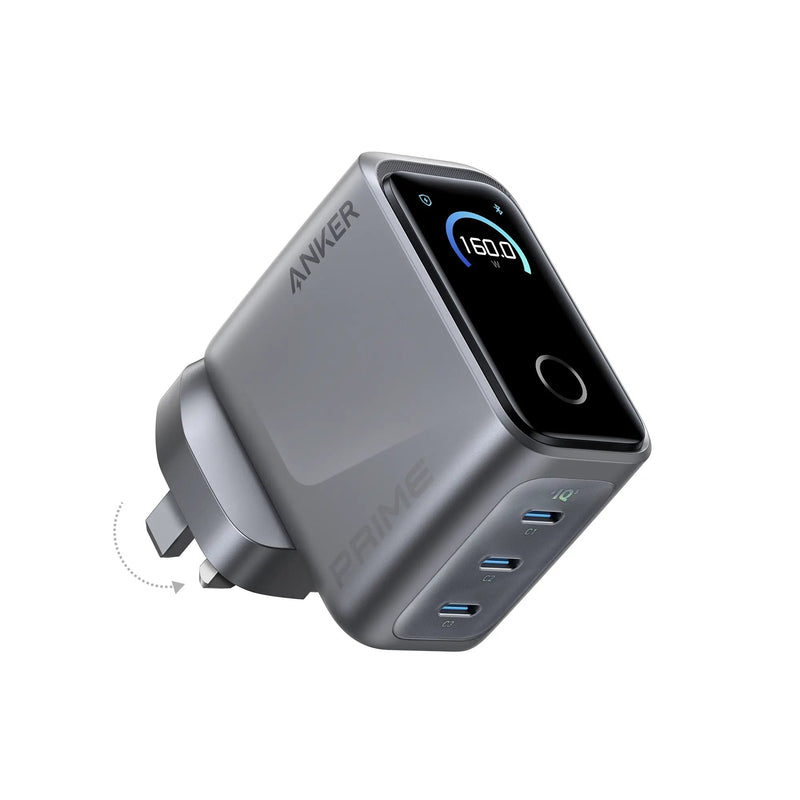 Anker Prime 160W 3-Port GaN Wall Charger with Smart Display