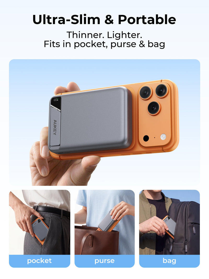 Aukey PB-MS20 MagFusion Vista 10,000mAh 15W Wireless Power Bank with Built-in Cable