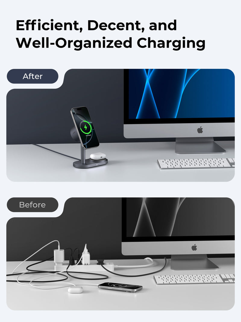 Aukey MagFusion 2X 2-in-1 25W Qi2.2 Magnetic Wireless Charging Station - 9