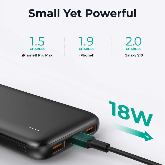 Aukey 10,000mAh Ultra-Slim Power Bank with 12W Fast Charge PD & QC3.0
