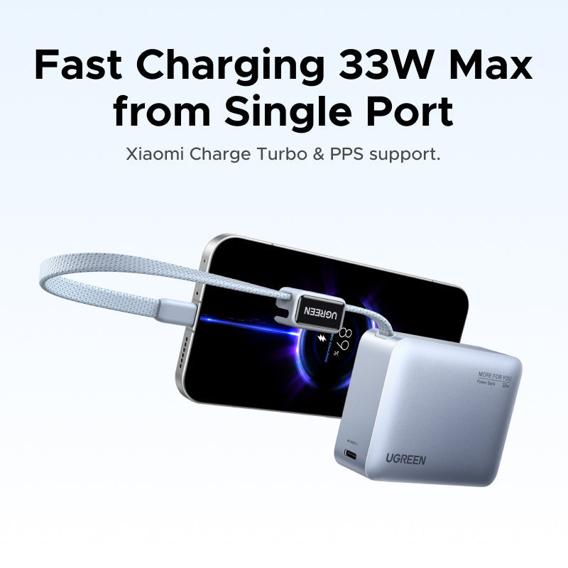 UGREEN 33W Power Bank with Built-in Cable (10,000mAh)