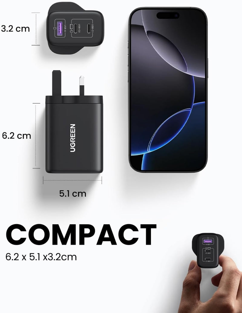 UGREEN 65W GaN Fast Charger with 3-Ports (UK Plug)