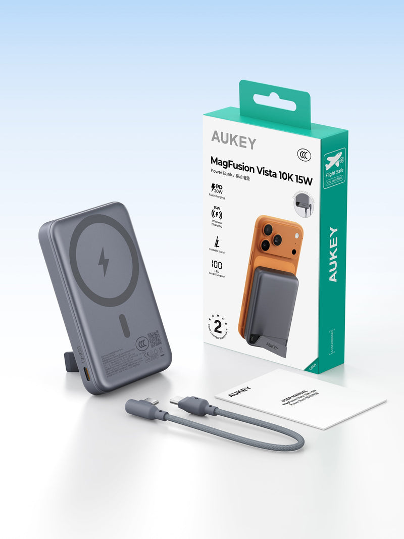 Aukey PB-MS20 MagFusion Vista 10,000mAh 15W Wireless Power Bank with Built-in Cable