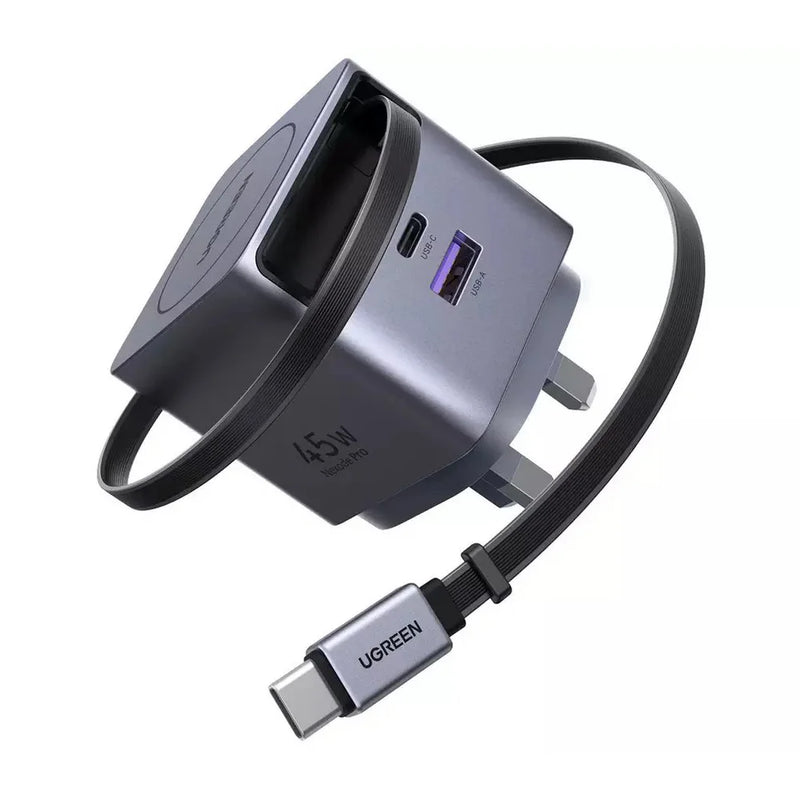 UGREEN Nexode Pro 45W Charger with Retractable USB-C Cable (UK Plug)