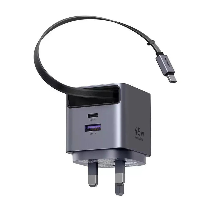 UGREEN Nexode Pro 45W Charger with Retractable USB-C Cable (UK Plug)