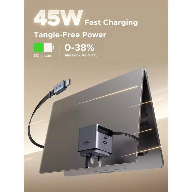 UGREEN Nexode Pro 45W Charger with Retractable USB-C Cable (UK Plug)