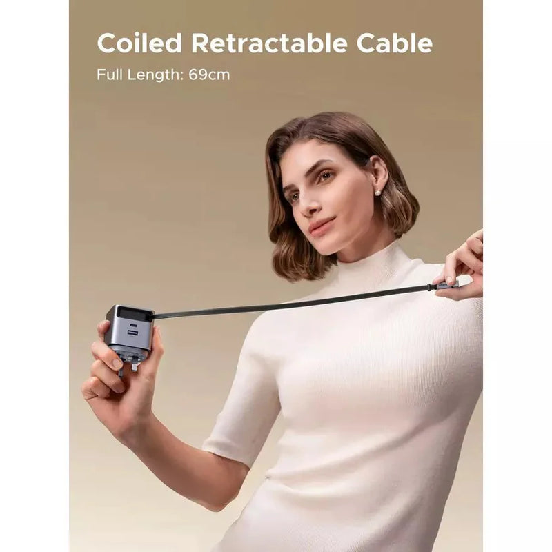 UGREEN Nexode Pro 45W Charger with Retractable USB-C Cable (UK Plug)