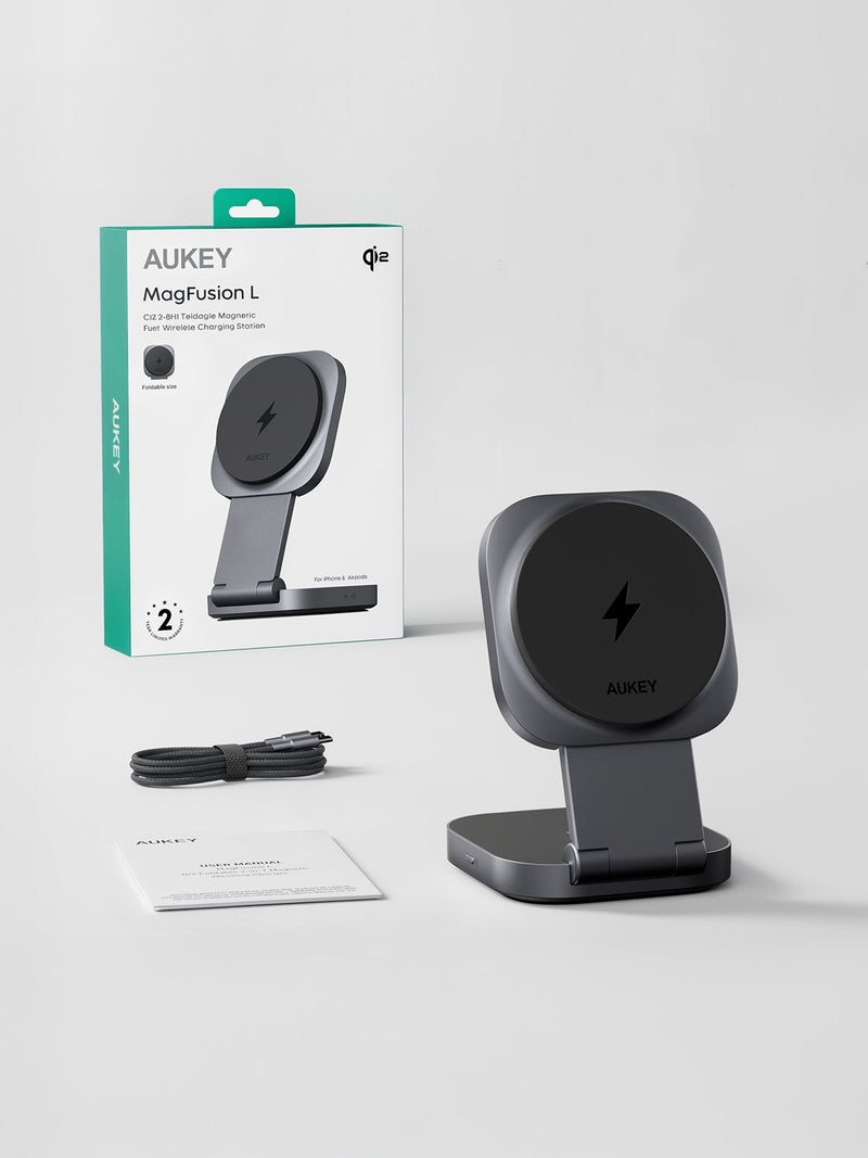 Aukey MagFusion L 2-in-1 Foldable Qi2 Magnetic Wireless Charging Station - 8