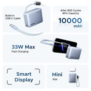 UGREEN 33W Power Bank with Built-in Cable (10,000mAh)