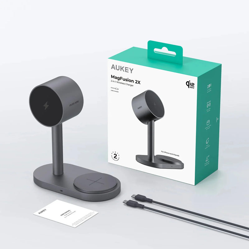 Aukey MagFusion 2X 2-in-1 25W Magnetic Wireless Charging Station