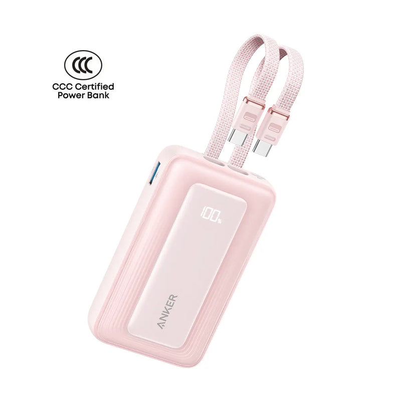 Anker Zolo Power Bank 45W with 2 Built-in USB-C Cables (20,000mAh) in Pink