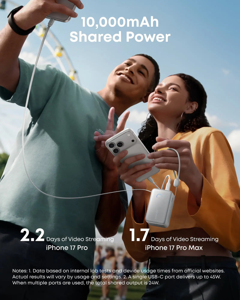 Anker Nano Power Bank 45W with Built-In Retractable USB-C Cable (10,000mAH)