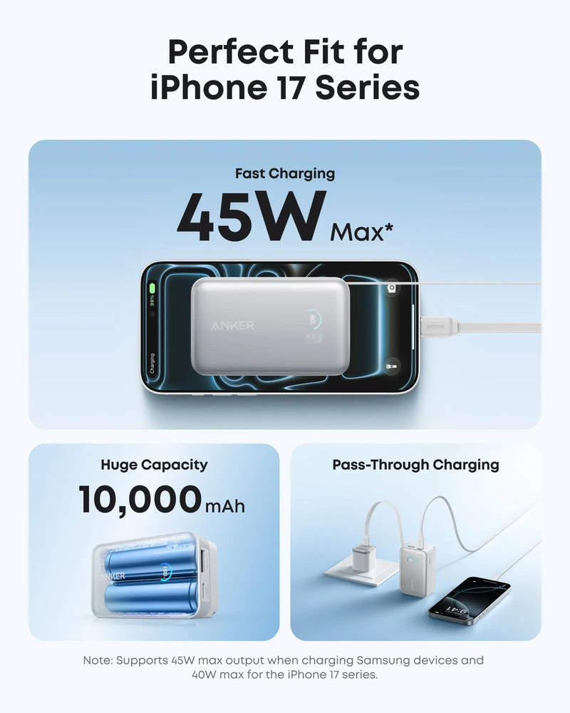 Anker Nano Power Bank 45W with Built-In Retractable USB-C Cable (10,000mAH)