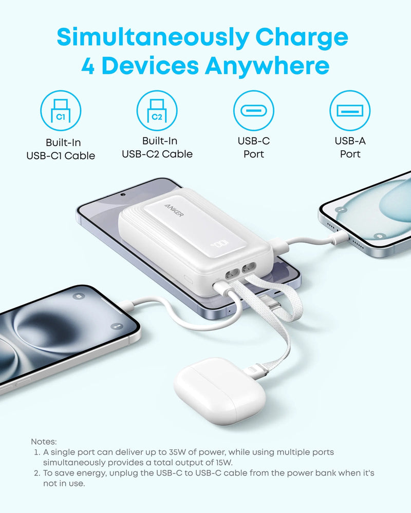 Anker Zolo Power Bank 35W with 2 Built-in USB-C Cables (10,000mAh), feature detail