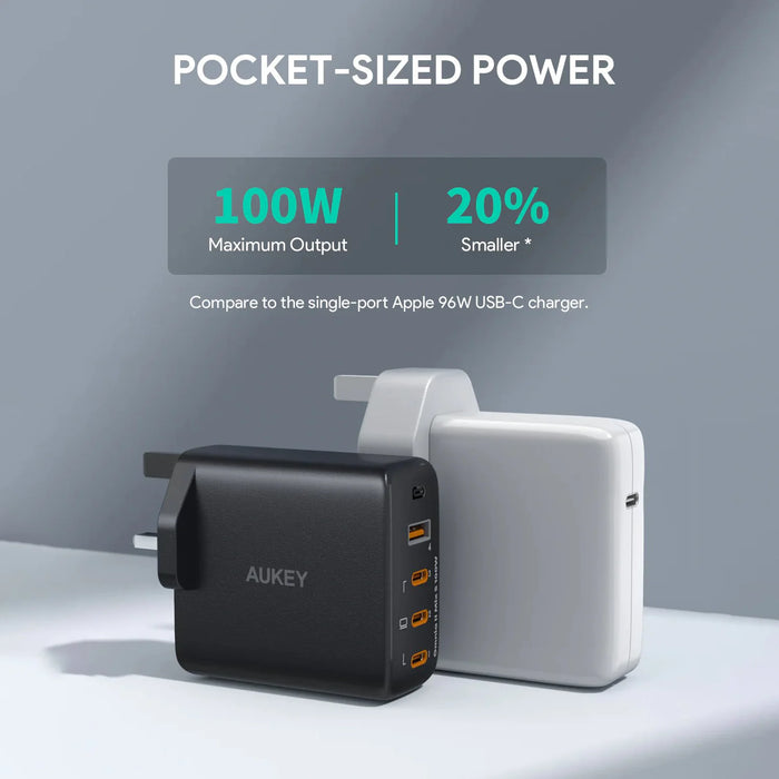 Aukey Omnia ll 100W 4-Port PD with GaN Wall Charger (UK Plug)