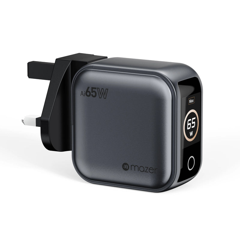 Mazer AiPrestigeGaN 65W Gan Wall Charger Ai Display (3 Ports)
