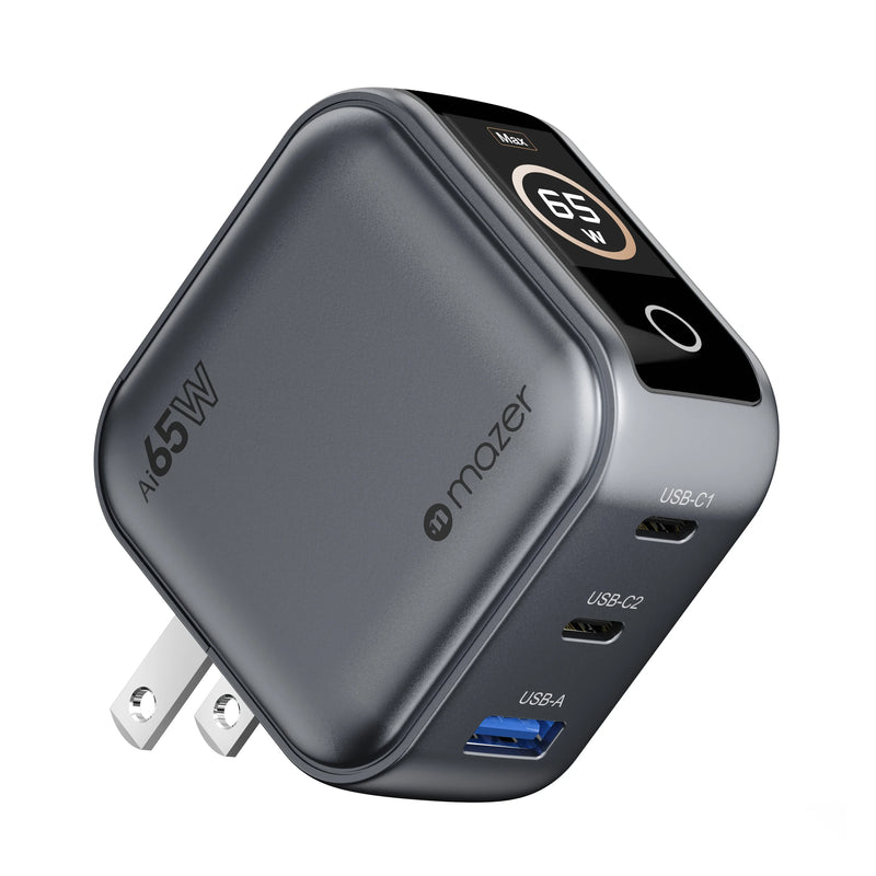 Mazer AiPrestigeGaN 65W Gan Wall Charger Ai Display (3 Ports)