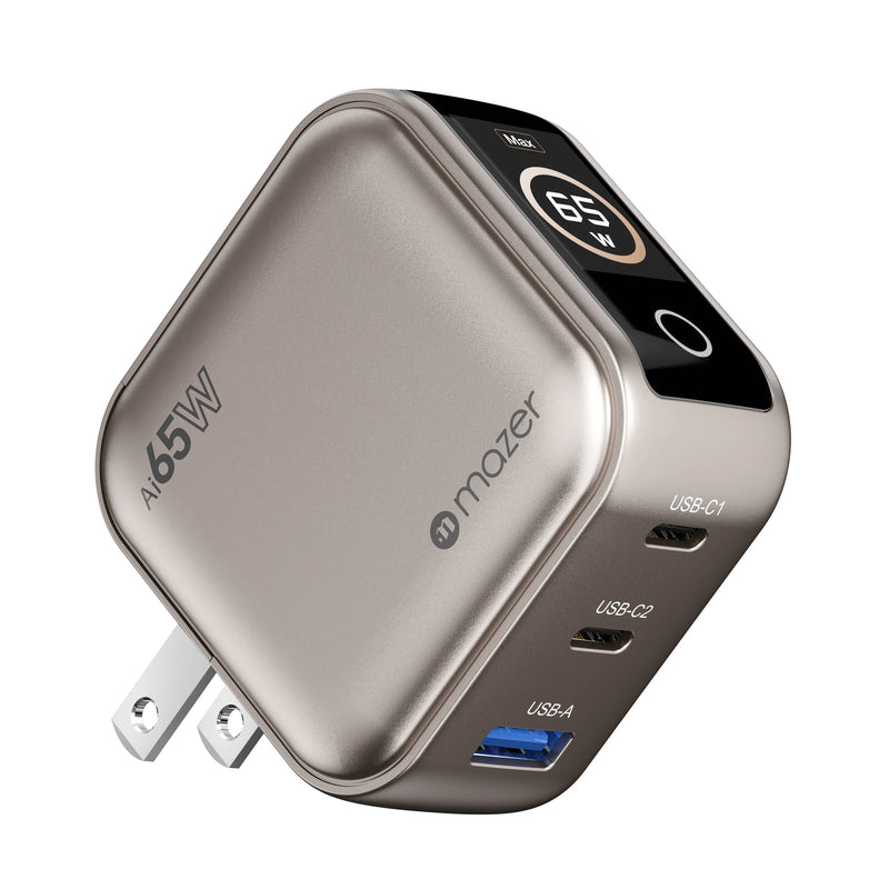 Mazer AiPrestigeGaN 65W Gan Wall Charger Ai Display (3 Ports)