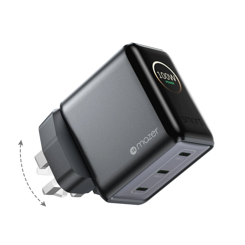 Mazer PrestigeGaN Ai 120W Foldable GaN Wall Charger (3 Ports)