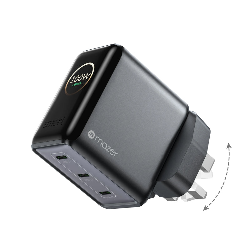 Mazer PrestigeGaN Ai 120W Foldable GaN Wall Charger (3 Ports)