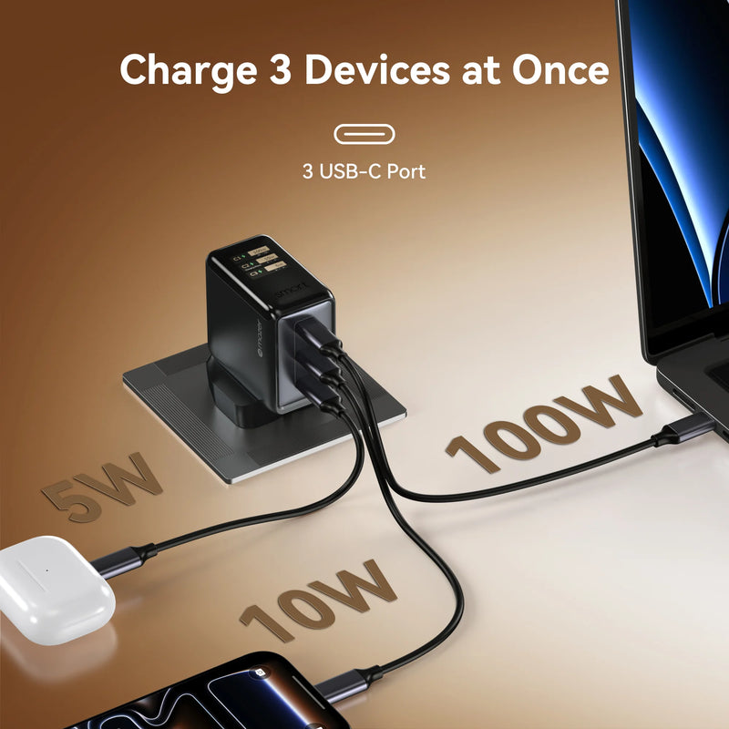 Mazer PrestigeGaN Ai 120W Foldable GaN Wall Charger (3 Ports)