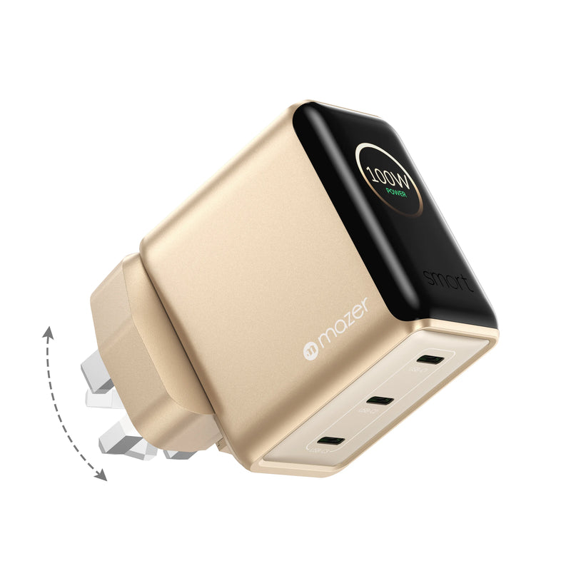 Mazer PrestigeGaN Ai 120W Foldable GaN Wall Charger (3 Ports)