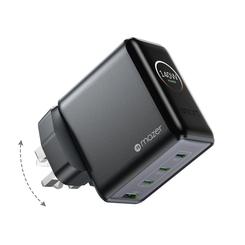 Mazer PrestigeGaN Ai 140W Foldable GaN Wall Charger (4 Ports)