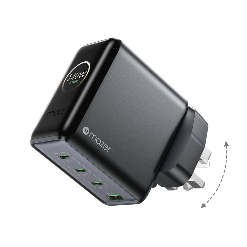 Mazer PrestigeGaN Ai 140W Foldable GaN Wall Charger (4 Ports)
