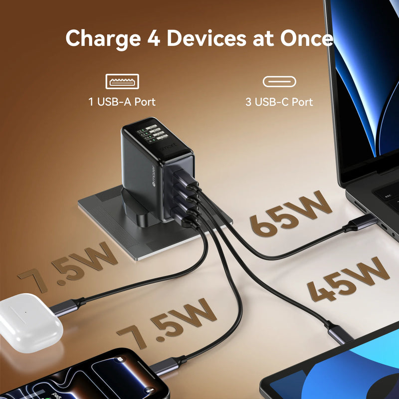 Mazer PrestigeGaN Ai 140W Foldable GaN Wall Charger (4 Ports)