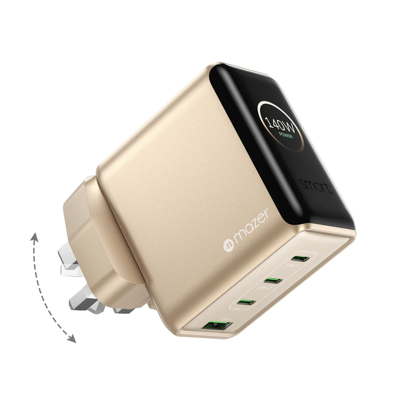 Mazer PrestigeGaN Ai 140W Foldable GaN Wall Charger (4 Ports)