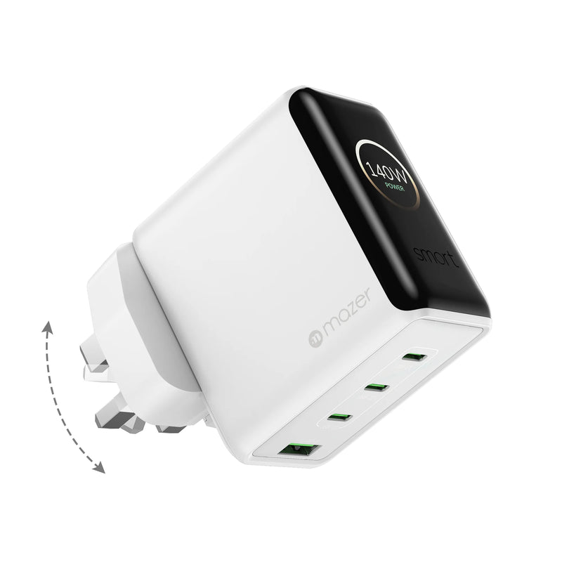 Mazer PrestigeGaN Ai 140W Foldable GaN Wall Charger (4 Ports)
