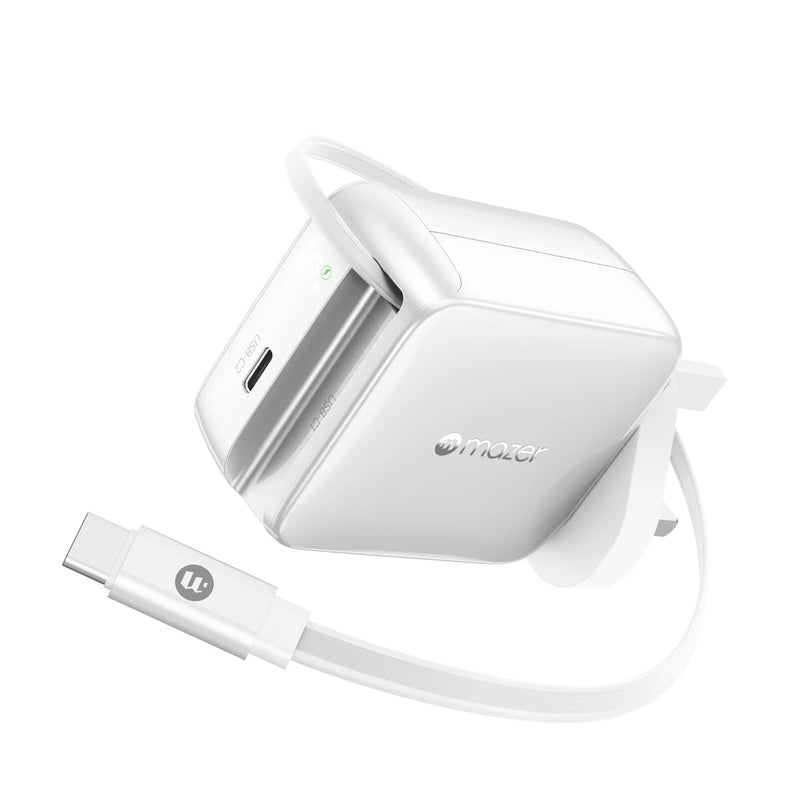 Mazer PrestigeGaN R 67W GaN Wall Charger with Retractable USB-C Cable
