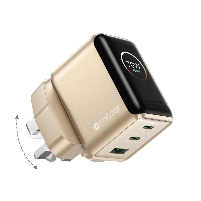 Mazer PrestigeGaN Ai 70W Foldable GaN Wall Charger (3 Ports)