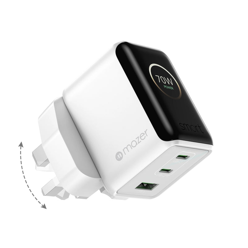 Mazer PrestigeGaN Ai 70W Foldable GaN Wall Charger (3 Ports)