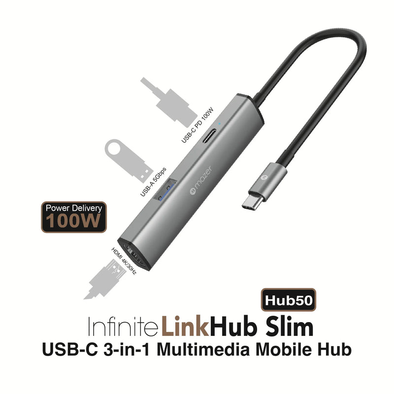 Mazer InfiniteLinkHub Slim Hub50 3-in-1 USB C Multimedia Mobile Hub