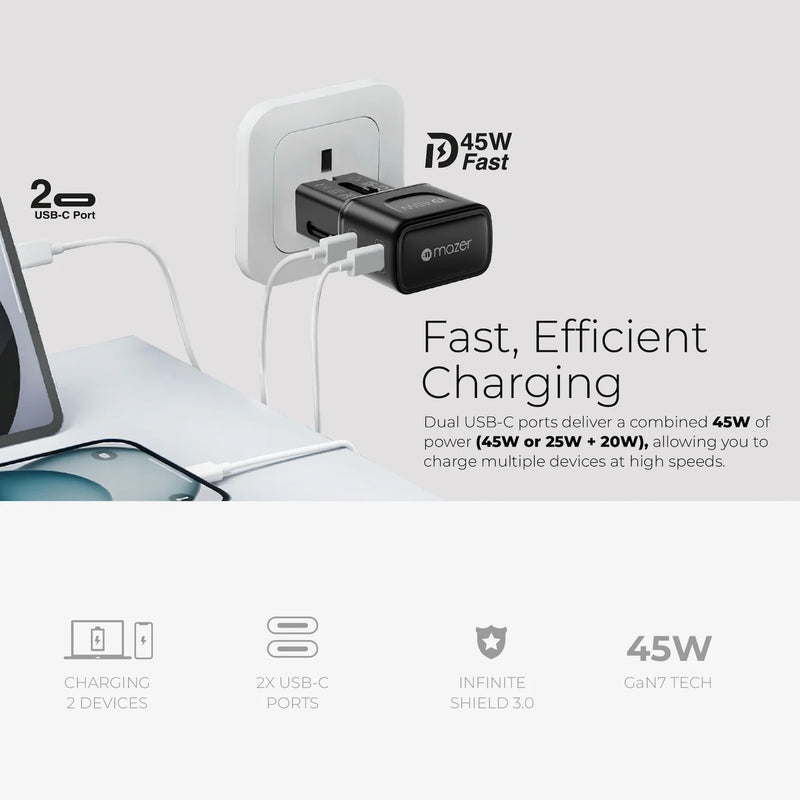 Mazer InfiniteTravel Pocket 45W Universal Travel Charger