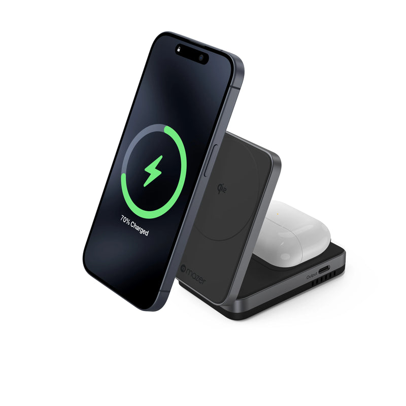 Mazer MagFold2 Qi2 Certified 15W Foldable 2-in-1 Wireless Charger