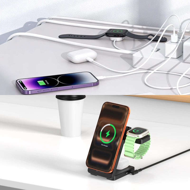 Mazer MagFold07 Qi2.2 Certified 25W Foldable 3-in-1 Wireless Charger