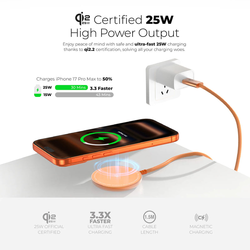 Mazer MagPad2 Qi2.2 Certified 25W Portable Charging Pad