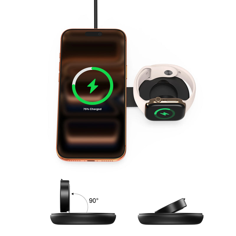 Mazer MagPad Duo2 Qi2.2 Certified 25W 2-in-1 Foldable Wireless Charging Pad