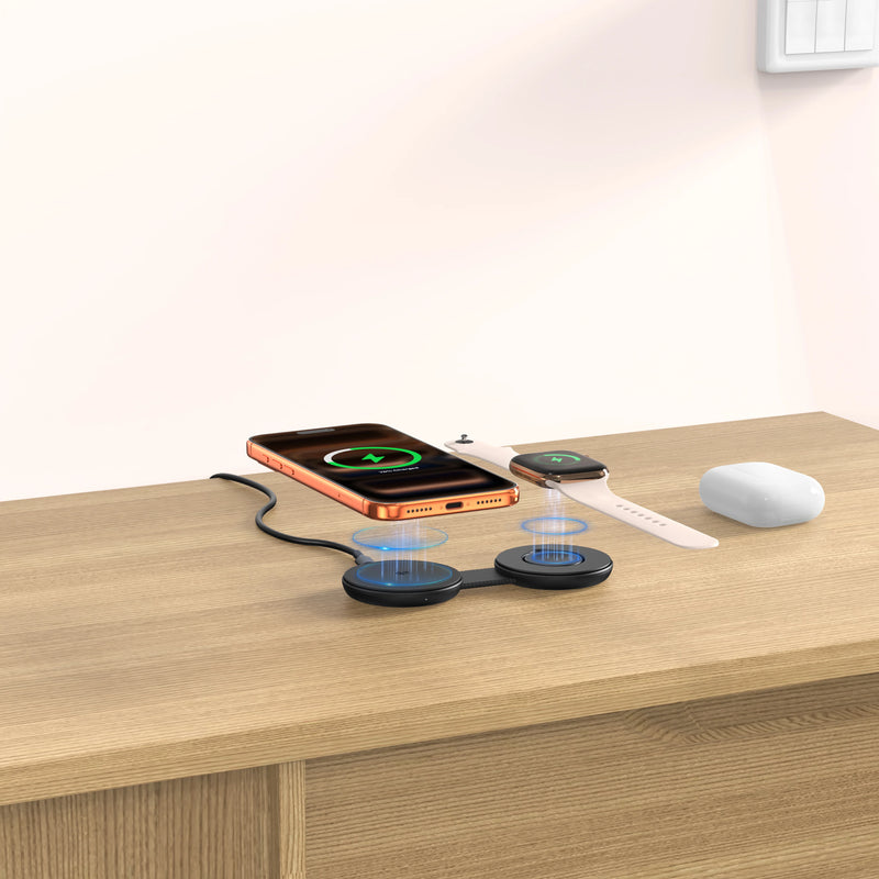 Mazer MagPad Duo2 Qi2.2 Certified 25W 2-in-1 Foldable Wireless Charging Pad