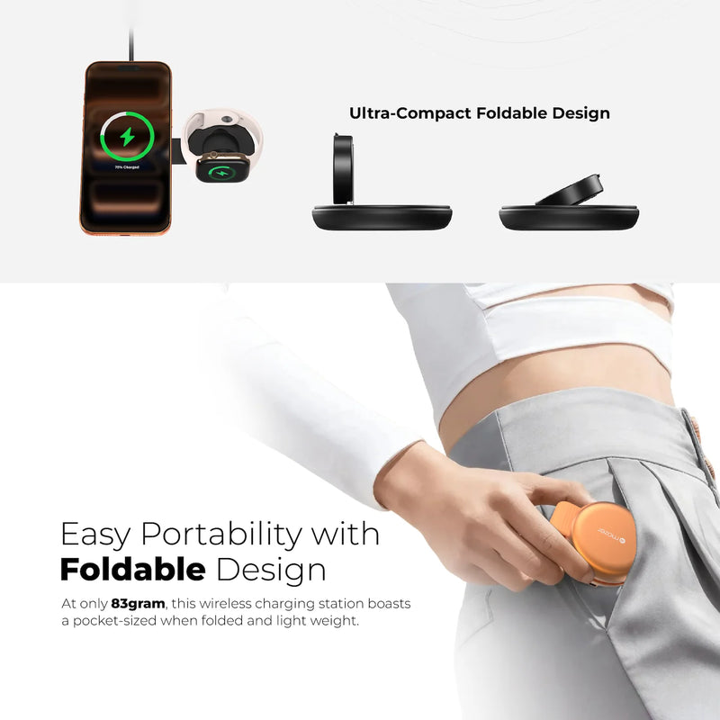Mazer MagPad Duo2 Qi2.2 Certified 25W 2-in-1 Foldable Wireless Charging Pad