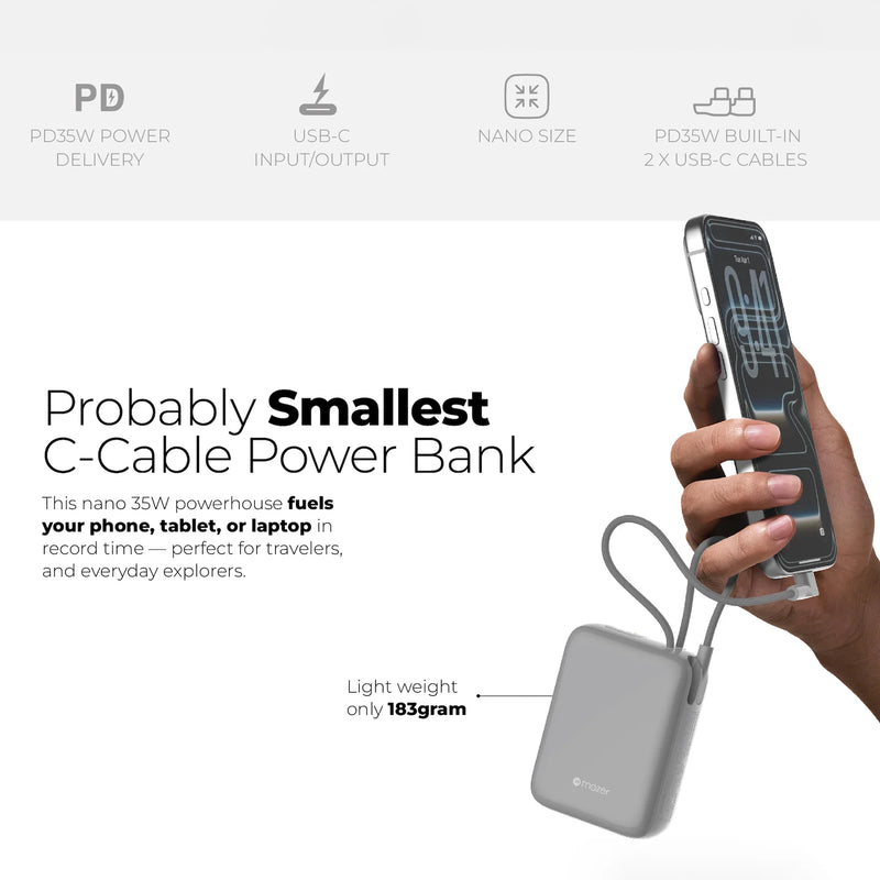 Mazer PowerCharge Nano 10,000mAh PD35W Power Bank (CCC Approved)