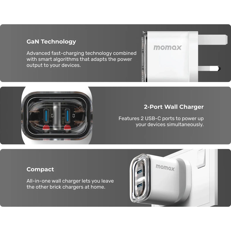 Momax 1-Charge Flow 2-Port GaN Charger 35W (UK Edition)