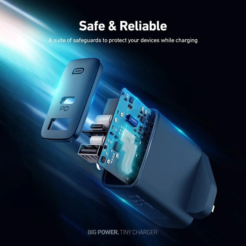 Aukey 32W Swift Series PD Dual USB-C & USB-A Wall Charger (UK Plug)