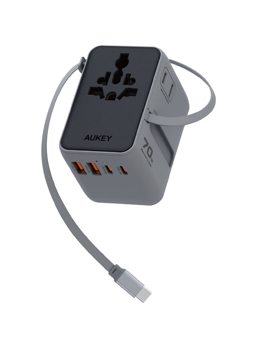 Aukey Globe Reel 70W GaN Universal Travel Adapter with Retractable Cable