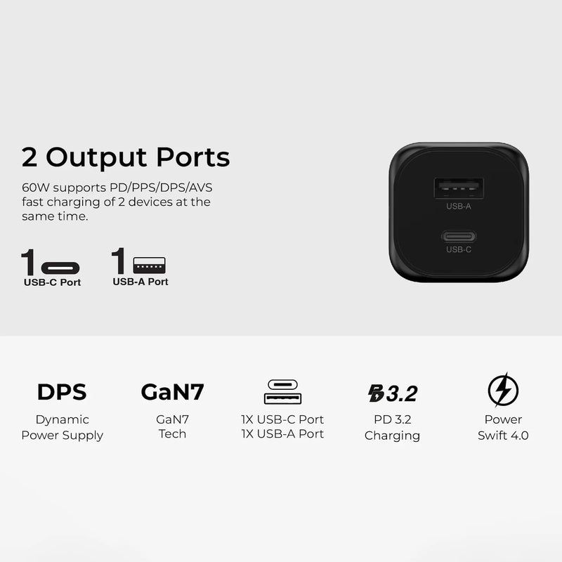 Mazer PrestigeGaN 60W Max GaN Wall Charger (2 Ports)