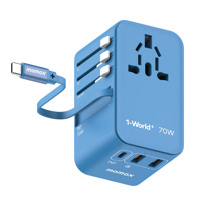 Momax 1-World 70W Universal GaN Travel Adaptor (With Built-in USB-C Cable)
