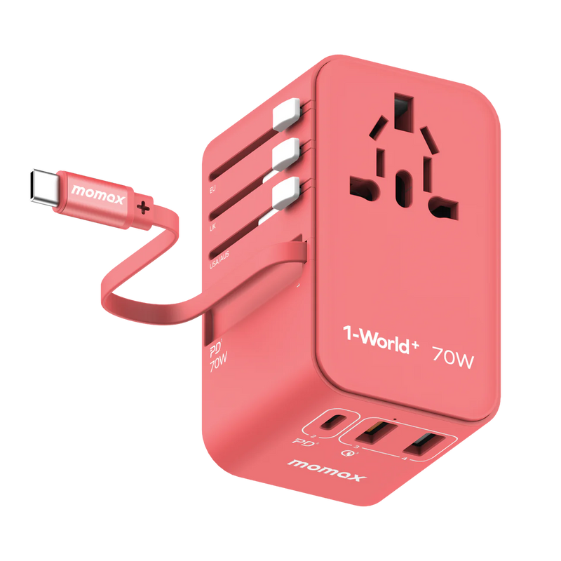 Momax 1-World 70W Universal GaN Travel Adaptor (With Built-in USB-C Cable)